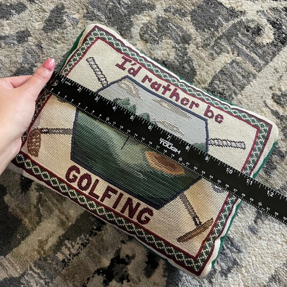 Vintage‎ Id Rather Be Golfing Tapestry Accent Pillow Green Woven Sport Decor
